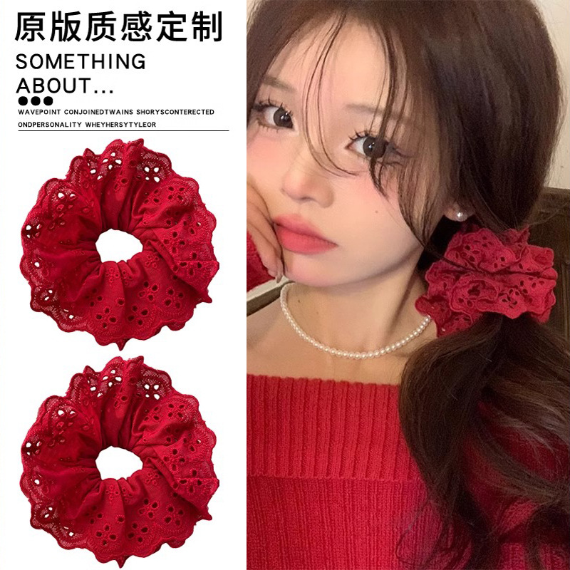 Anchorra encaje rojo anillo de cabello de intestino grueso para mujeres de alta calidad cuerda de cabello cuerda de cabeza roja banda de goma