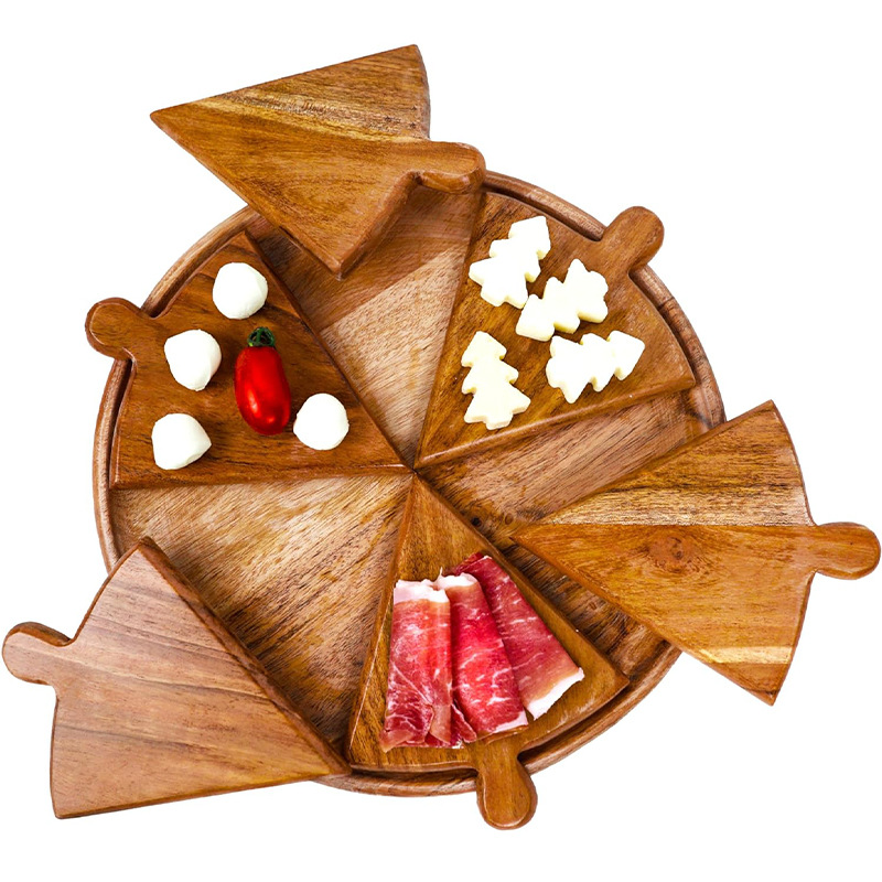 bandeja de pizza de madera para fiesta, plato de comida de madera empalmable, mesa de pizza creativa dividida de fruta y queso