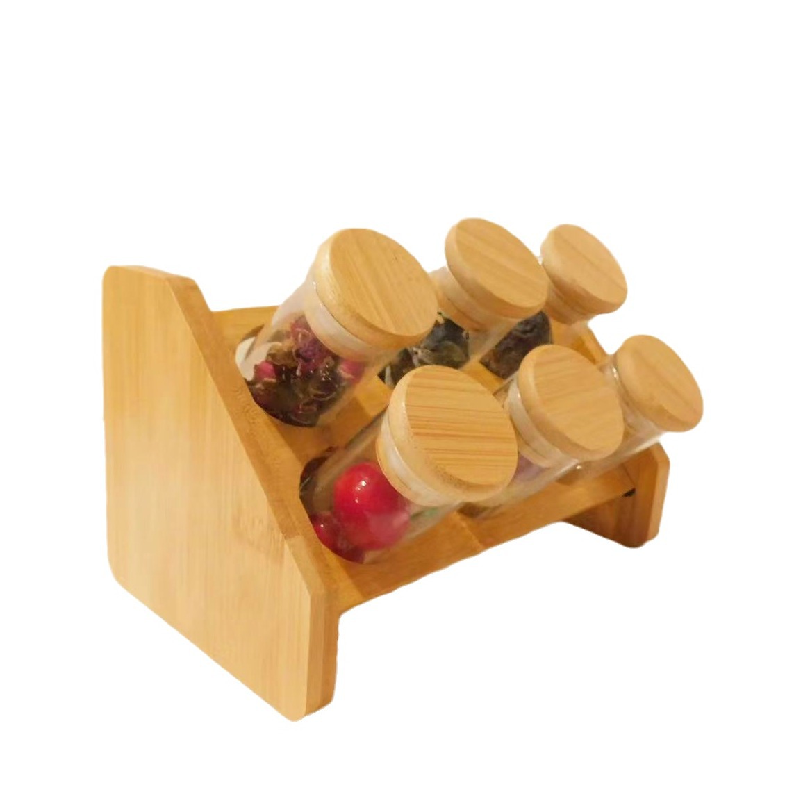Estante de almacenamiento de té de flores de bambú y madera simple para el hogar Estante de acabado de botellas de condimento de madera maciza de cocina Estante de botella de aceite de madera creativo