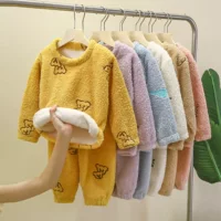 Хлопковый костюм пижамы с бархатной тканью для детей, демисезонный мультяшный принт, унисекс, размеры 80-160 см