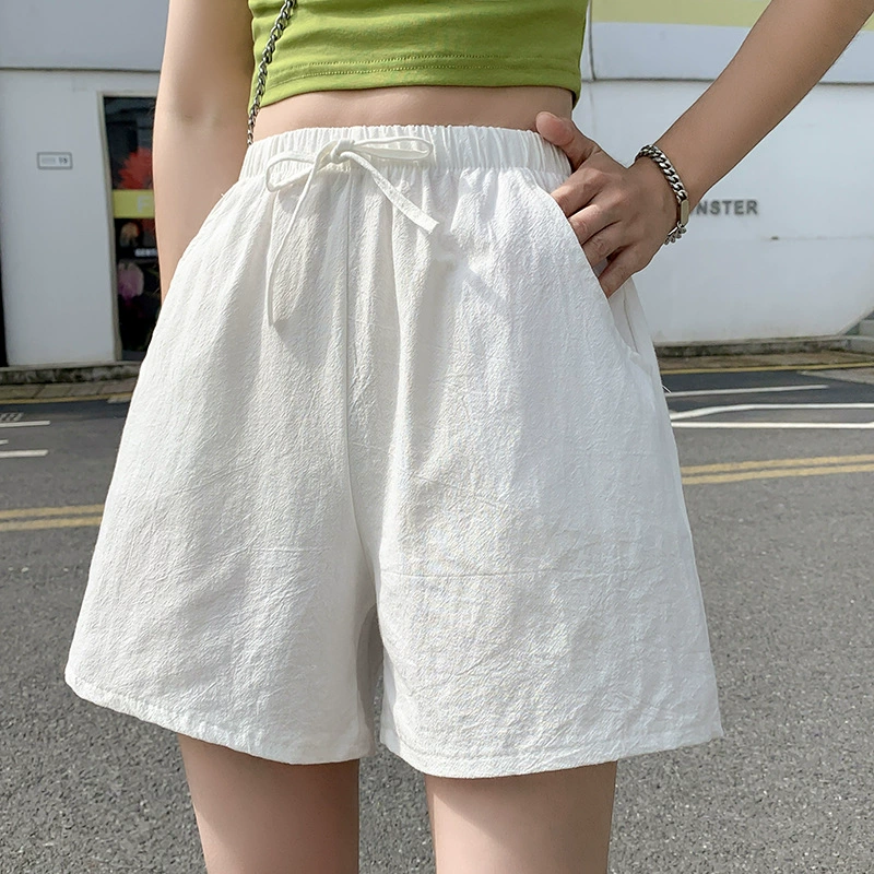Shorts women, cotton-linen beach shorts, oversize plus-size, elastic waist
