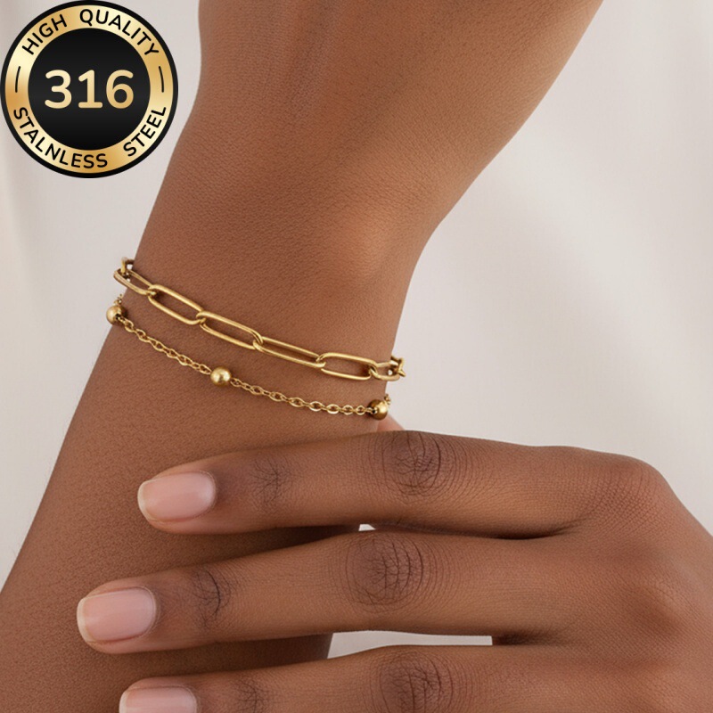 European and American cross-border accessories, versatile and stylish paperclip bracelet, simple bead chain, fashionable geometric double-layer bracelet European and American cross-border accessories, versatile and stylish paperclip bracelet, simple bead chain, fashionable geometric double-layer bracelet
