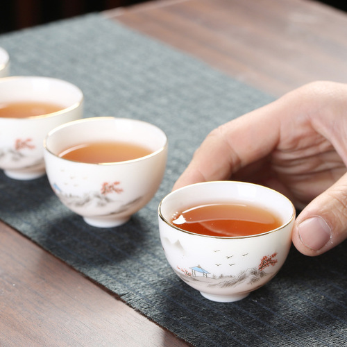 Corporate event business gift printed logo mutton fat jade porcelain Kung Fu tea set set for home use as a souvenir