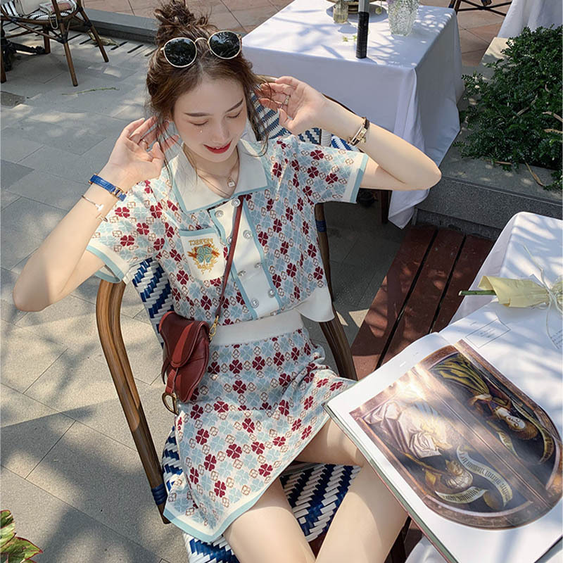 3241# salt sweet online popular fried street fashion knitted skirt two-piece suit spring clothes 2021new women's summer