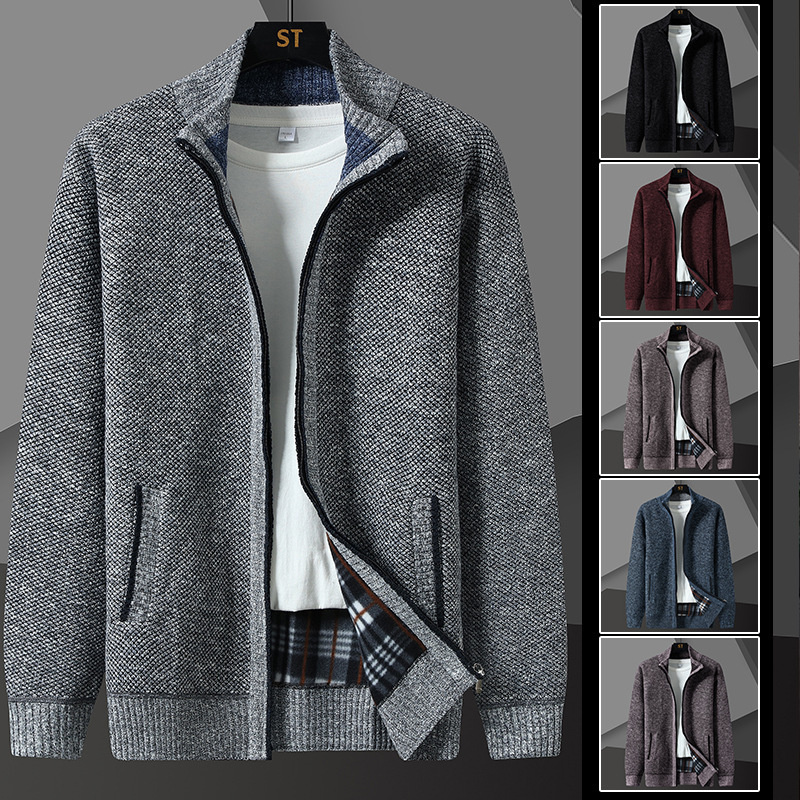 Cross-Border Foreign Trade Autumn and Winter New Men's Fashion Trendy Sweater Knitwear Cardigan Casual Retro Stand-Up Collar Jacket for Men