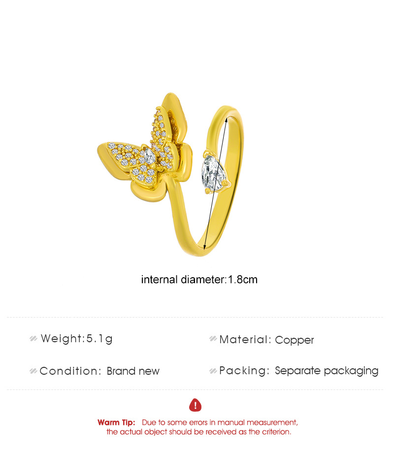 Mode Kupfer Eingelegt Zirkon Schmetterling Geometrisch Offener Ring Weiblich display picture 1