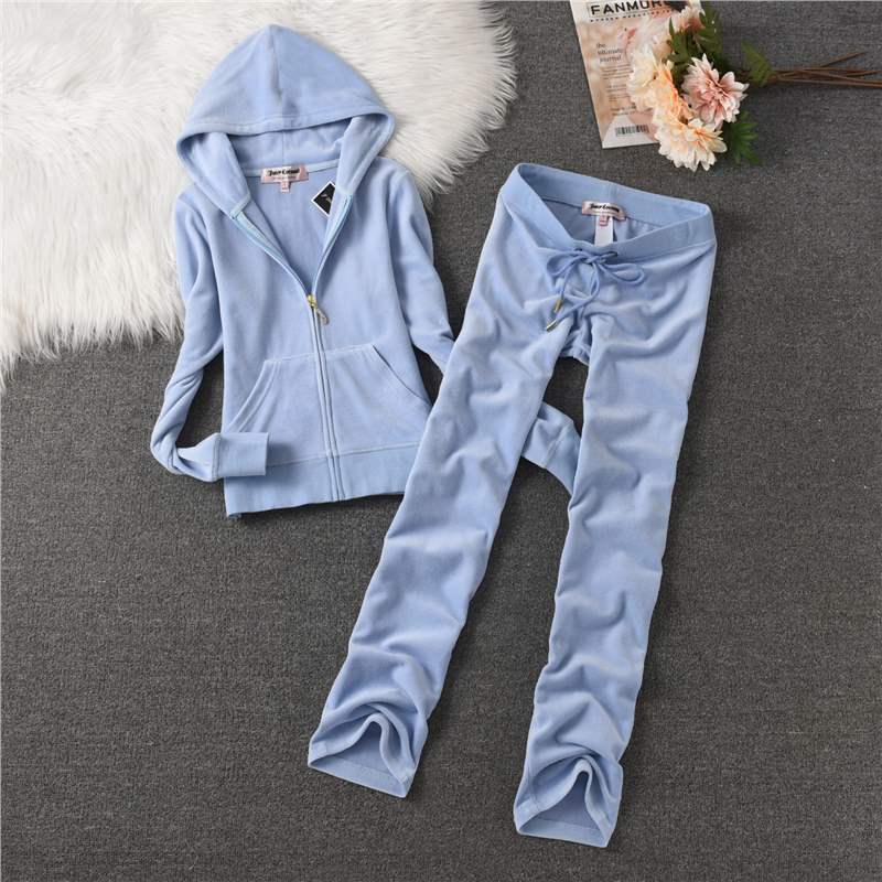 New Velvet Sports Suit for Women Spring & Fall Jc Slim Elegant Korean Style Large Size Casual Fashion Pure Color Two-Piece Set