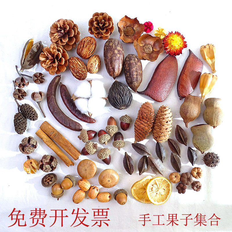 Dried Flower Decorative Cotton Acorn Pine Cone Branch Leaves Lotus Flower Creative diy Kindergarten Handmade Ring Creative Material Bag