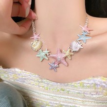 欧美风多巴胺彩色海星贝壳项链女波西米亚海滩度假颈链锁骨链配饰