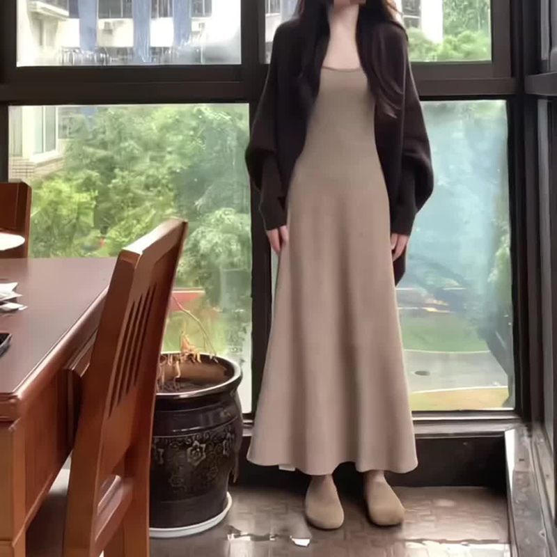 【两件套】新款慵懒针织开衫外套+气质连衣裙显瘦长裙秋季套装女|undefined