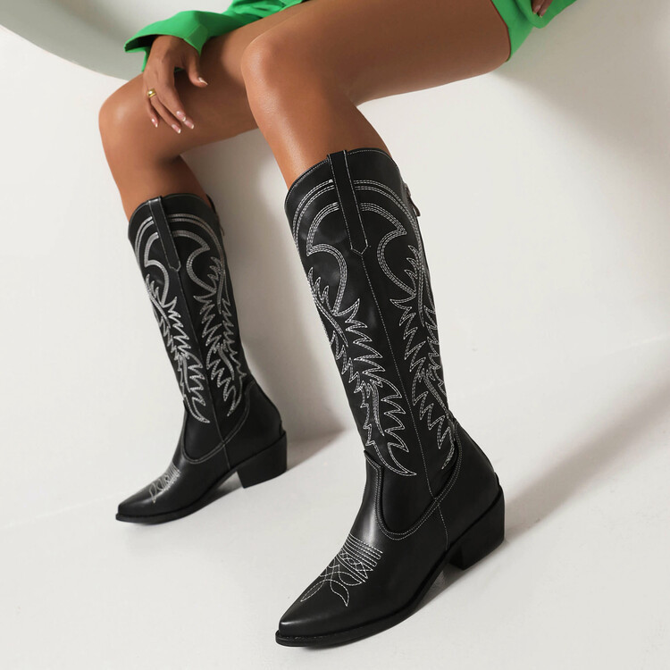 Cross-Border Export Embroidered Western Cowboy Boots Retro High-Top Women's Boots No More Than Knee-Length 2021 Autumn and Winter New Women's Boots Cross-Border Export Embroidered Western Cowboy Boots Retro High-Top Women's Boots No More Than Knee-Length 2021 Autumn and Winter New Women's Boots