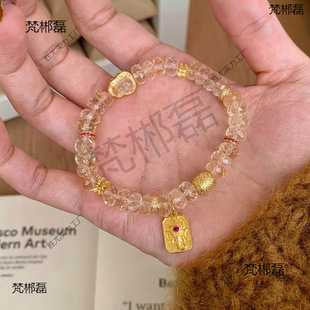 [Wealth from All Directions] Golden Imitation Citrine Bracelet for Women, Yuhu Lu Brand Beaded Bracelet Bracelet