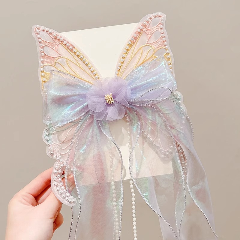 Niños gradiente mariposa clip para el cabello de la mujer super hadas arco clip superior niñas cráneo posterior clip de correa clip para el cabello