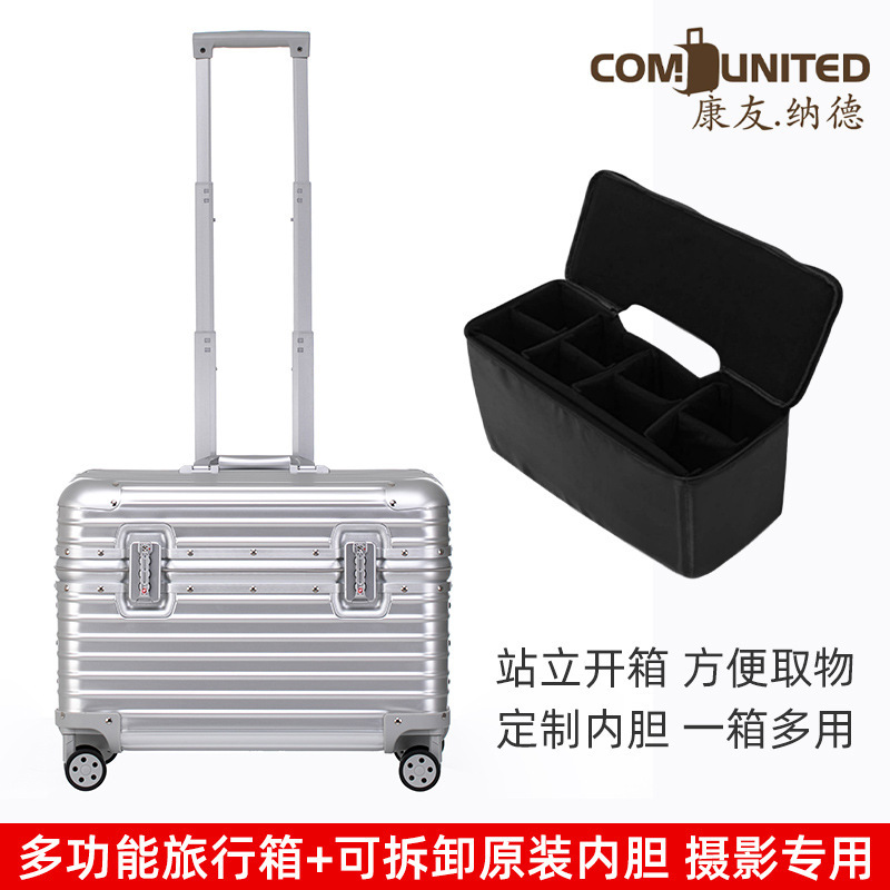 All Aluminum Alloy Captain Box Stewardess Luggage Case Men's Trolley Case Universal Wheel Upper Open Cover Suitcase Photography Boarding Box