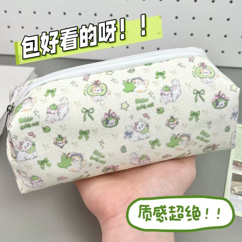 グリーンアップル子猫鉛筆バッグインスタイル高価値学生大容量文具バッグ女の子化粧品バッグ収納袋|undefined