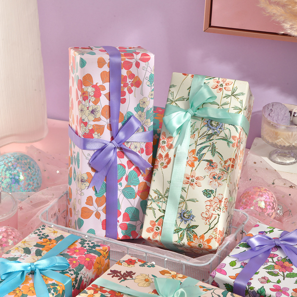 Transfronterizo nuevo papel de regalo serie de flores papel recubierto pequeña caja de regalo floral papel de regalo al por mayor