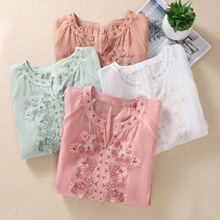 C 21687 Retro Embroidered Loose T-Shirt �͹Ŵ̽�T��