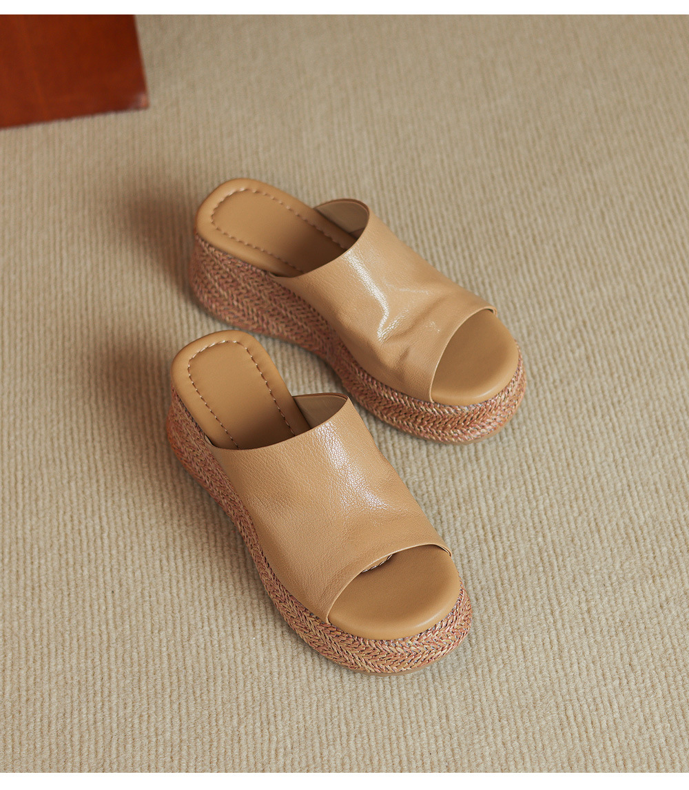 Dép sandal nữ quai ngang đế xuồng bệt gót thấp mũi hở chất liệu da cừu — màu trắng ngà, màu mơ chi tiết 19