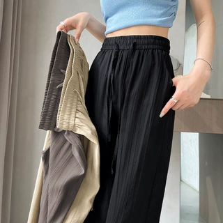 夏季薄款冰丝窄版阔腿裤女2024新款裤子防晒凉凉山本棉麻女裤