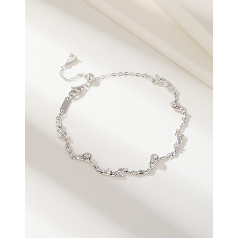 Espina Rosa pulsera femenina 925 plata esterlina nicho diseño exquisito alto grado flor pulsera regalo para novia