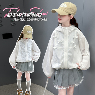 Girls' Sunscreen Coat Hooded Coat Summer 2025 New Girls' Stylisness Bow Thin Top Fashionable Summer