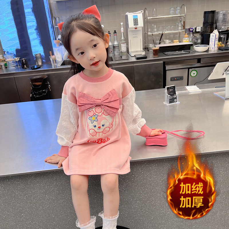 Ropa para niños costura suéter vestido de estilo occidental de los niños vestido bebé Mediados de longitud superior niña 2023 primavera y otoño nuevo