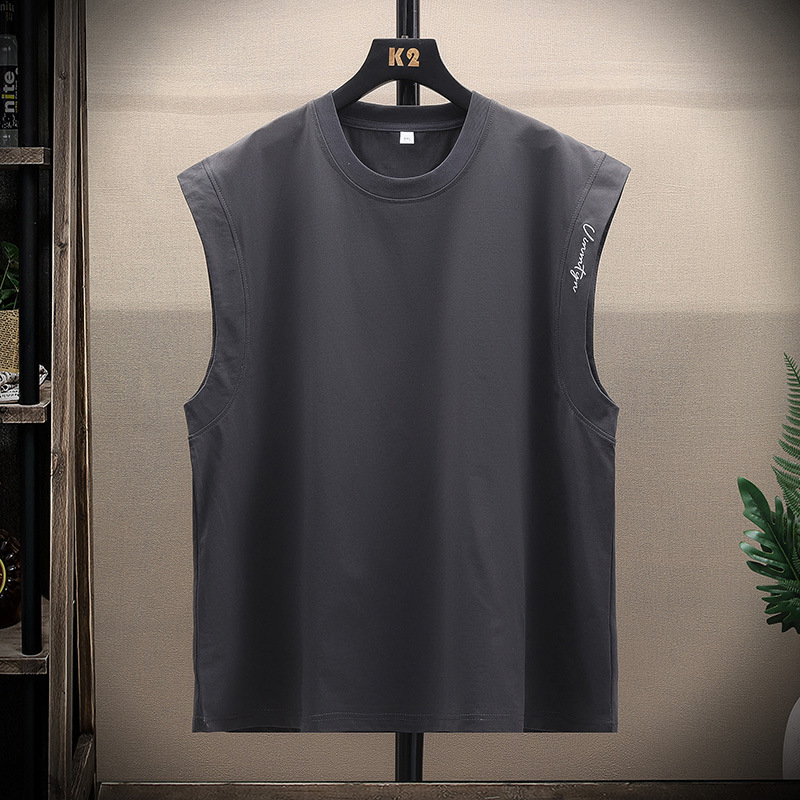 Summer Teen Trendy Round Neck Sleeveless Vest Men's Waistcoat Fat People Loose Casual plus size T-Shirt Embroidered Top