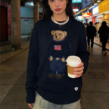 高品质跨境新款RL拉夫小熊针织衫女小众刺绣毛衣百搭圆领套头上衣