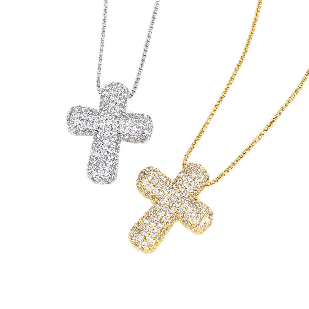 Cross-Border Hot-Selling European and American Fashion Cross Necklace Copper Inlaid Zircon Pendant Niche Design Versatile Necklace Wholesale