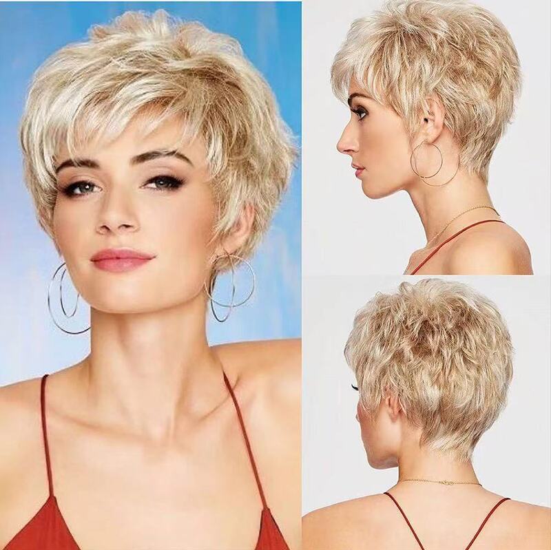 Women Mixed Blonde Wavy Wig Heat Resistant Synthetic Hair Look Natural Fiber Wigs for Daily Party
