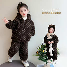 儿童睡衣女童秋冬款2025新款三层夹棉加绒加厚女孩宝宝外出家居服