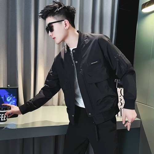Men's Black Flight Jacket Coat | Spring/Summer High-End Cool & Handsome American-Style Baseball Wear for Men