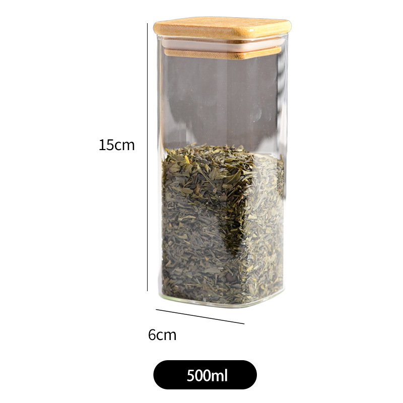 vidrio bambú cubierta sellado tanque de almacenamiento de condimentos de granos gruesos frutas secas té granos de café tanque de almacenamiento sellado a prueba de humedad