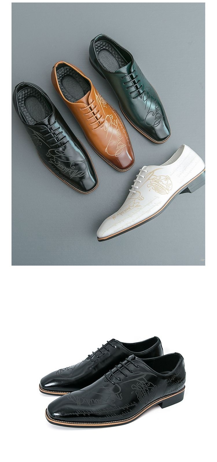 ShoeVault Nouvelles chaussures de ville et de mariage en cuir imprimé tendance et décontracté, style britannique, pointues, derby sculpté, pour hommes_voghion.com