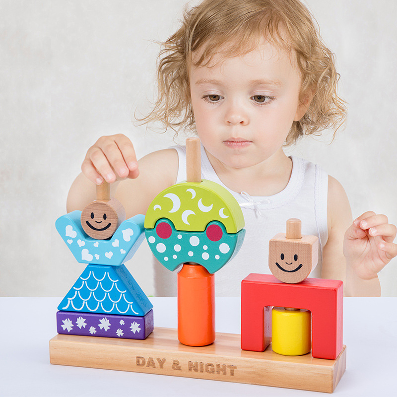 Children's Wooden Toys Day and Night Puzzle Blocks Bunny Balance Master Board Game Creative Assembly Educational Toys
