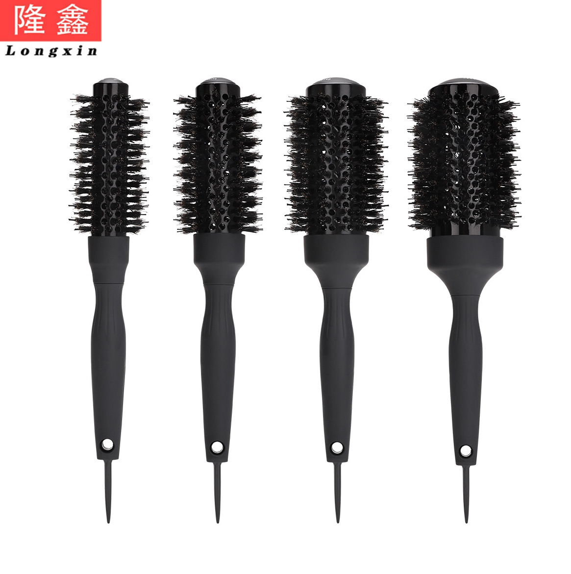 아마존 인기있는 헤어 스타일링 컬링 빗 모든 블랙 세라믹 알루미늄 튜브 열 전도성 솜털 나일론 핸들 울 롤러 빗