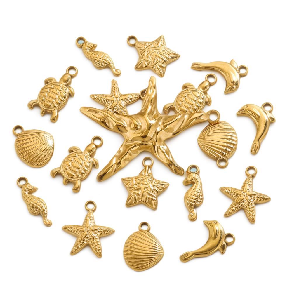 DIY Ornament Accessories Classification 5 PCS/Package 304 Stainless Steel Tortoise Starfish Hippocampus Pendant DIY Ornament Accessories