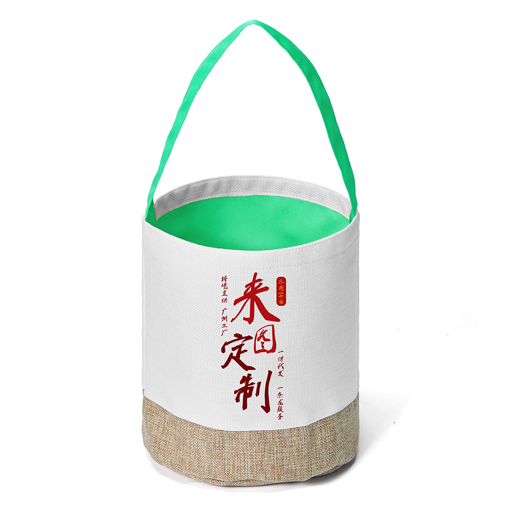 Bolsa de algodón y lino de colores contrastantes con empalme de cesta colorida, bolsa de regalo de Halloween de algodón y lino de 380g, se puede personalizar con imágenes xqds0189a