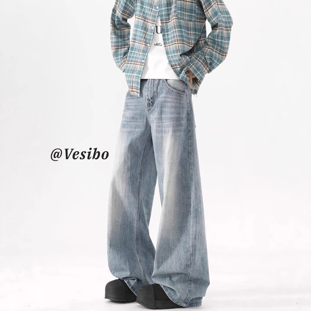 Bamboo Pattern Jeans Men's Summer New Style Loose Straight Pants Trendy American Cleanfit Washed Pants