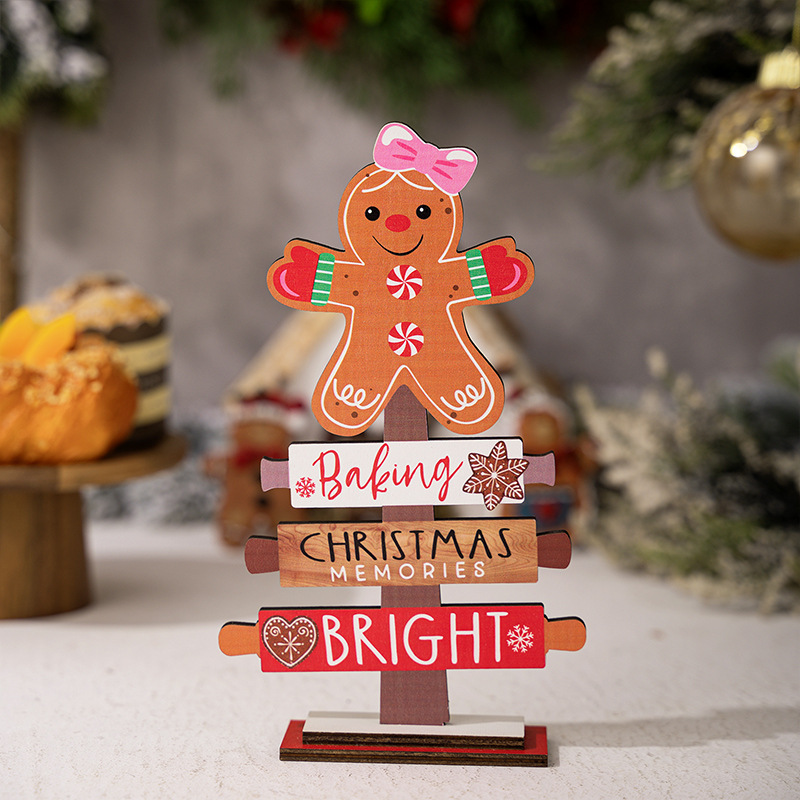 2種類のクリエイティブクリスマス装飾品クリスマス姜パイ人木製装飾クリスマスツリー木製アルファベットデスクトップ装飾|undefined