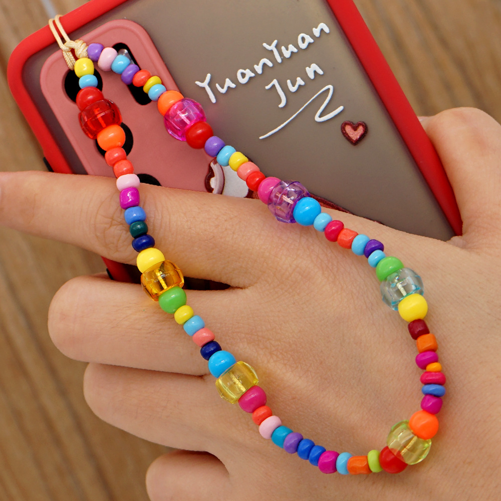 Simple ethnic acrylic candy color woven beaded mobile phone chainpicture1
