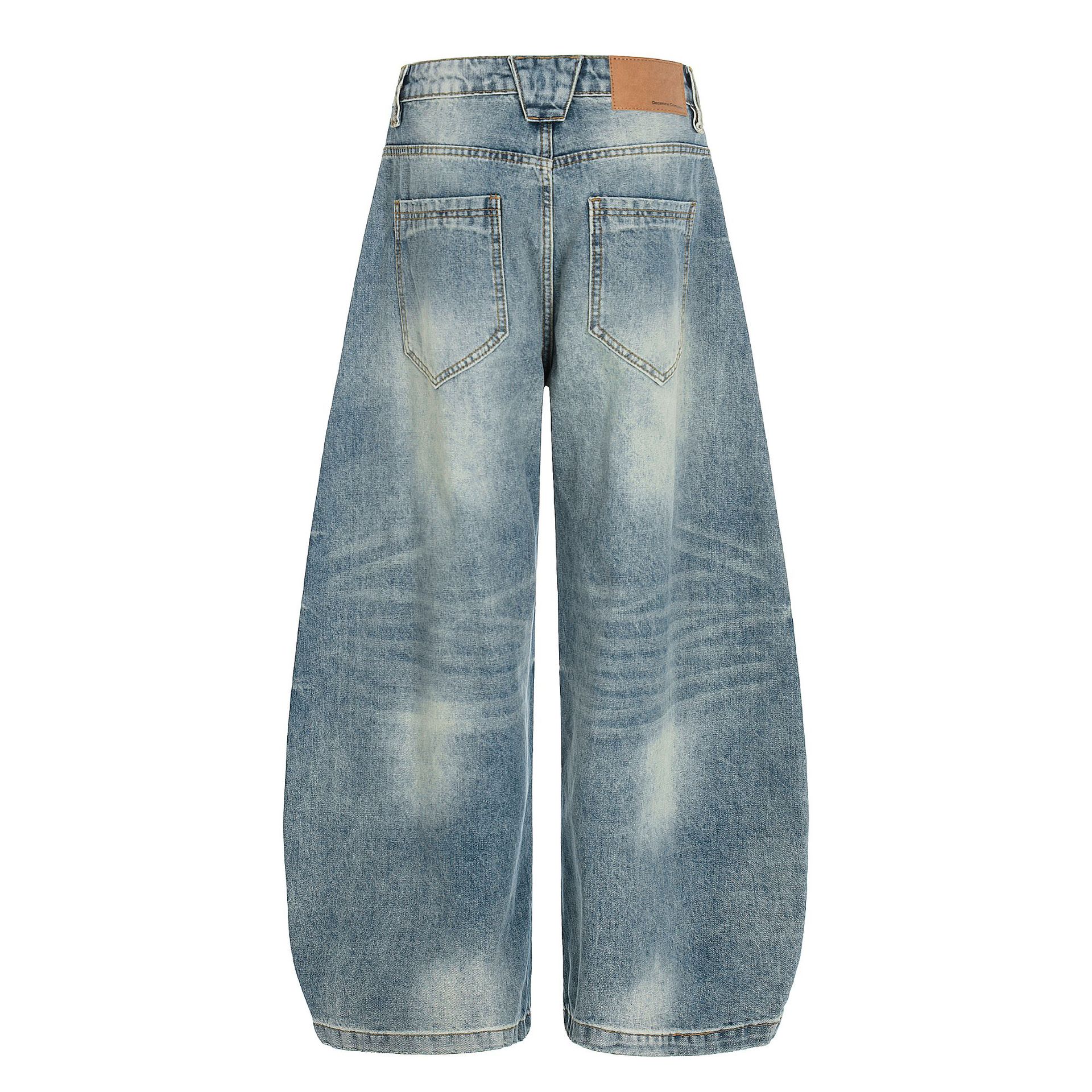Vintage Distressed Flared Denim Jeans High Street Cotton Blend_voghion.com
