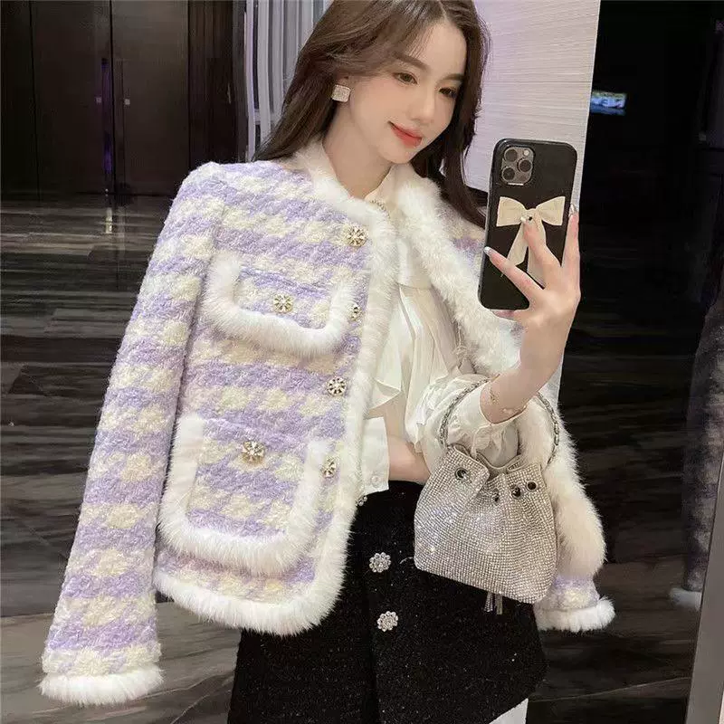 Демисезонная стеганая шерстяная куртка с утеплением, стиль Chanel, увеличенная толщина
