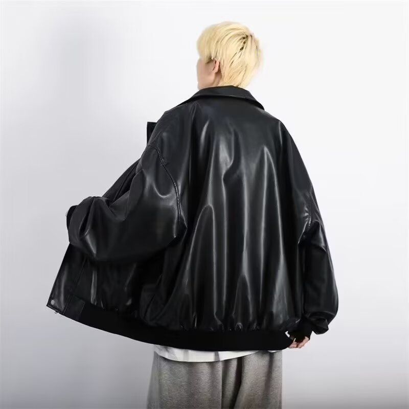Europa y América de la moda callejera locomotora suelta chaqueta de cuero hombre moda alta sensación de piloto chaqueta de cuero PU chaqueta