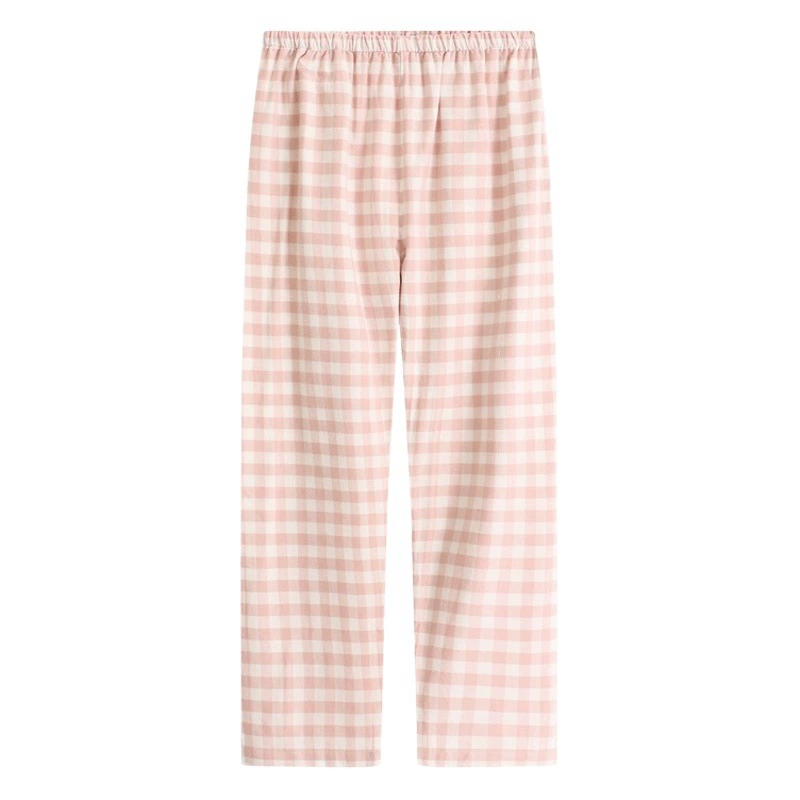 Двухниточные хлопковые Фланелевые домашние пижамные брюки без принта из чистого хлопка, Женские однотонные домашние брюки в клетку из чистого хлопка