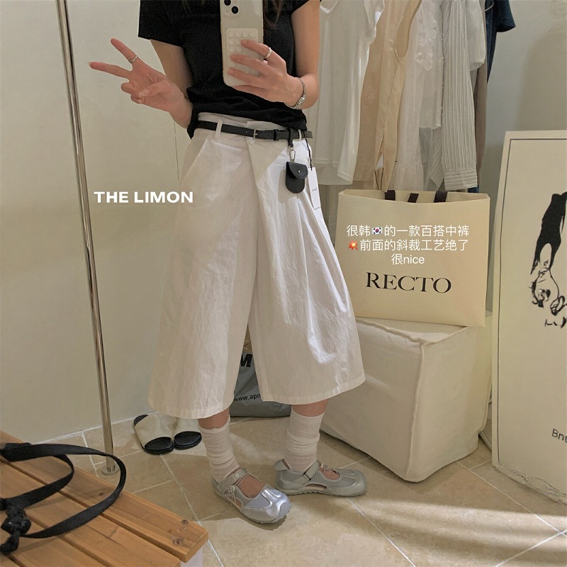 THE LIMON Té verde limón Moda coreana Cintura alta Todo fósforo sueltos y delgados Pantalones casuales recortados Mujer con riñonera image 6