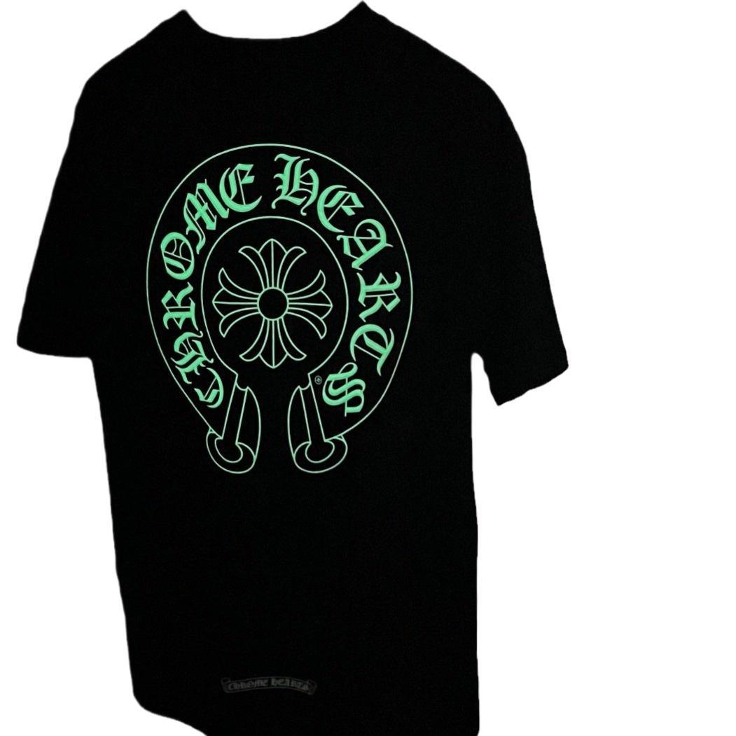 正確版クロChrome Heart 23ss夜光大馬蹄梵文双紗半袖tシャツ男
