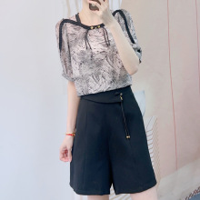 2025年早夏季雪纺印花中式宽松小衫+短裤两件套裤319