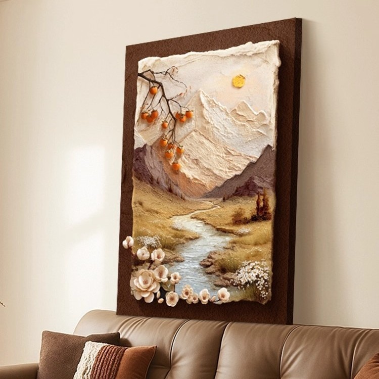 Medieval Style Rizhao Jinshan Living Room Decorative Painting Texture Sofa Background Wall Hanging Painting Persimmon Ruyi Landscape Mural