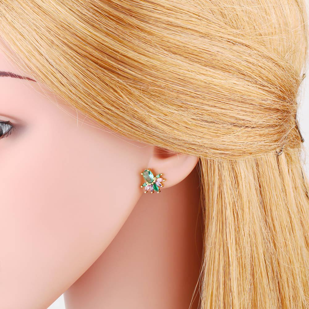 simple geometric color zircon copper 18k gold-plated earrings